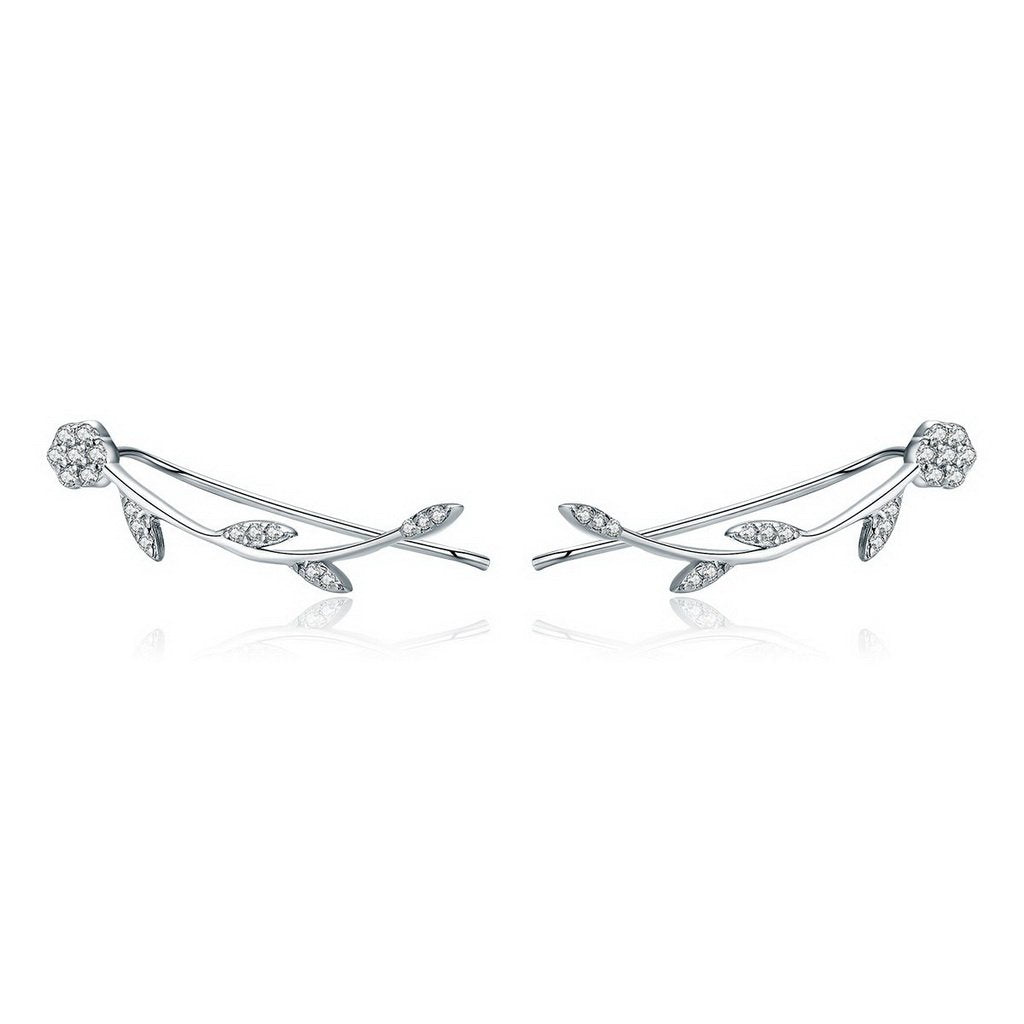 PAHALA 925 Sterling Silver Flower Tree With Crystals Long Tassel Earrings