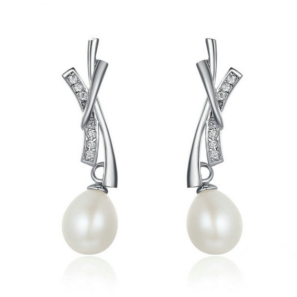 PAHALA 925 Sterling Silver Sparking Freshwater Pearl Party Wedding Drop Earrings