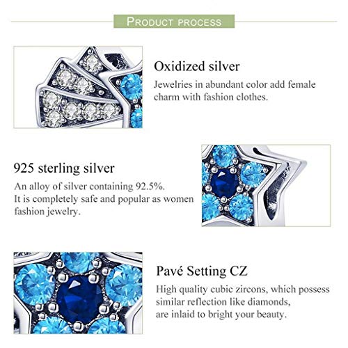 PAHALA 925 Strling Silver Blue Crystal Shimmering Sky Star Charms Beads