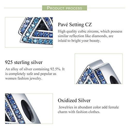 PAHALA 925 Sterling Silver Triangle Gradual with Blue Crystals Charm Bead