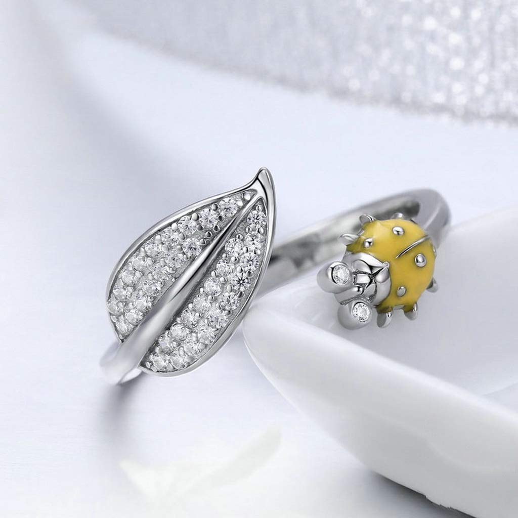 PAHALA 925 Strling Silver Yellow Ladybug Crystals Finger Weeding Party Ring