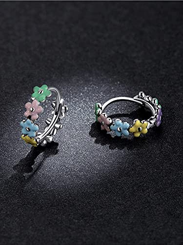 PAHALA 925 Sterling Silver Multiple Colorful Daisy Flower Ear Buckles Clips Chic Earrings