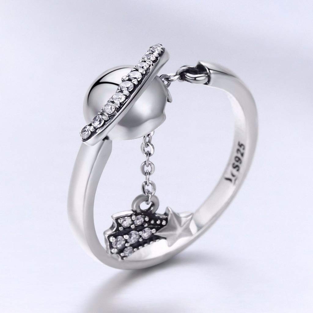 PAHALA 925 Strling Silver Bright Galaxy Sparkling Star Crystals Finger Weeding Party Ring