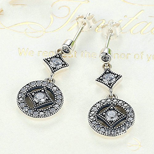 PAHALA 925 Sterling Silver Round Crystal Pendant Party Wedding Earring