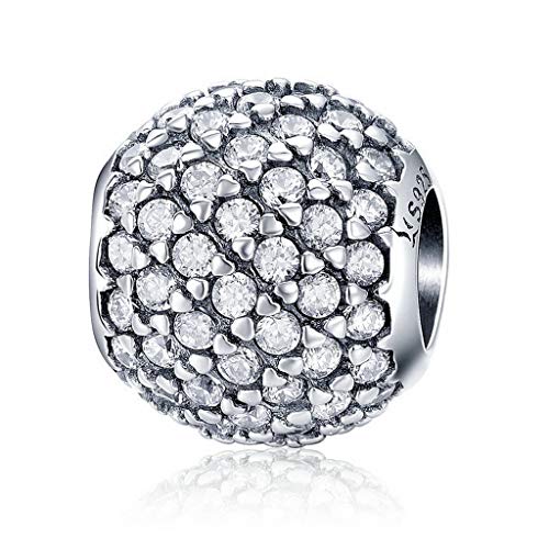 PAHALA 925 Strling Silver Dazzling Crystal Round Love Charms Charm