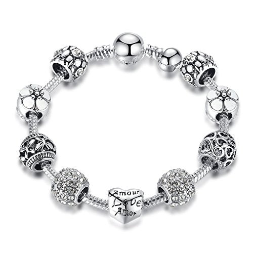 PAHALA 3 Colors Luxury Love Folwer Eurpoean Chain with Crystals Charm Bracelet Bangles