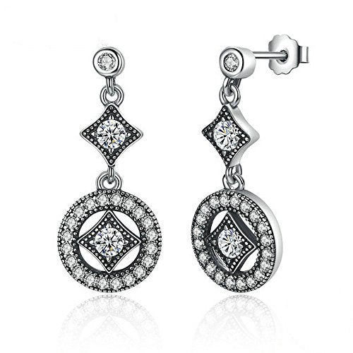 PAHALA 925 Sterling Silver Round Crystal Pendant Party Wedding Earring