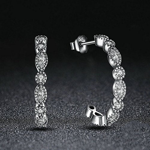 PAHALA 925 Sterling Silver Long Crystals Flowers Stud Pendant Party Wedding Earring