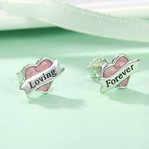 PAHALA 925 Sterling Silver Loving Forever Pink Enamel Party Wedding Stud Earrings