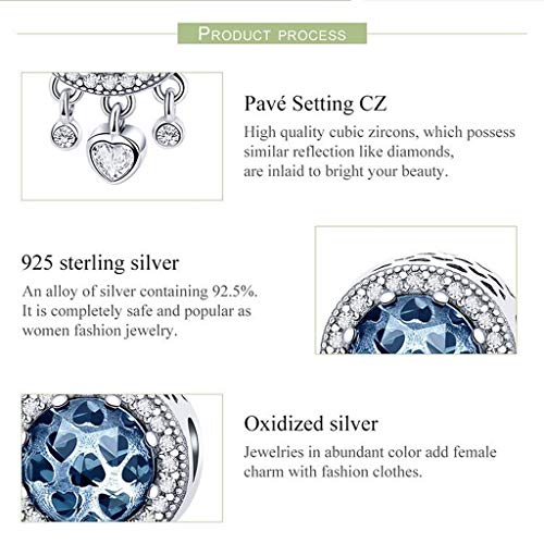 PAHALA 925 Strling Silver Heart Radiant Crystal Dangle Charms