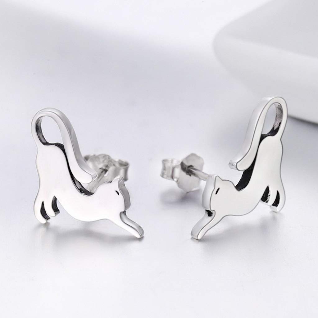 PAHALA 925 Sterling Silver Cute Cat Pussy Tail Stud Earrings