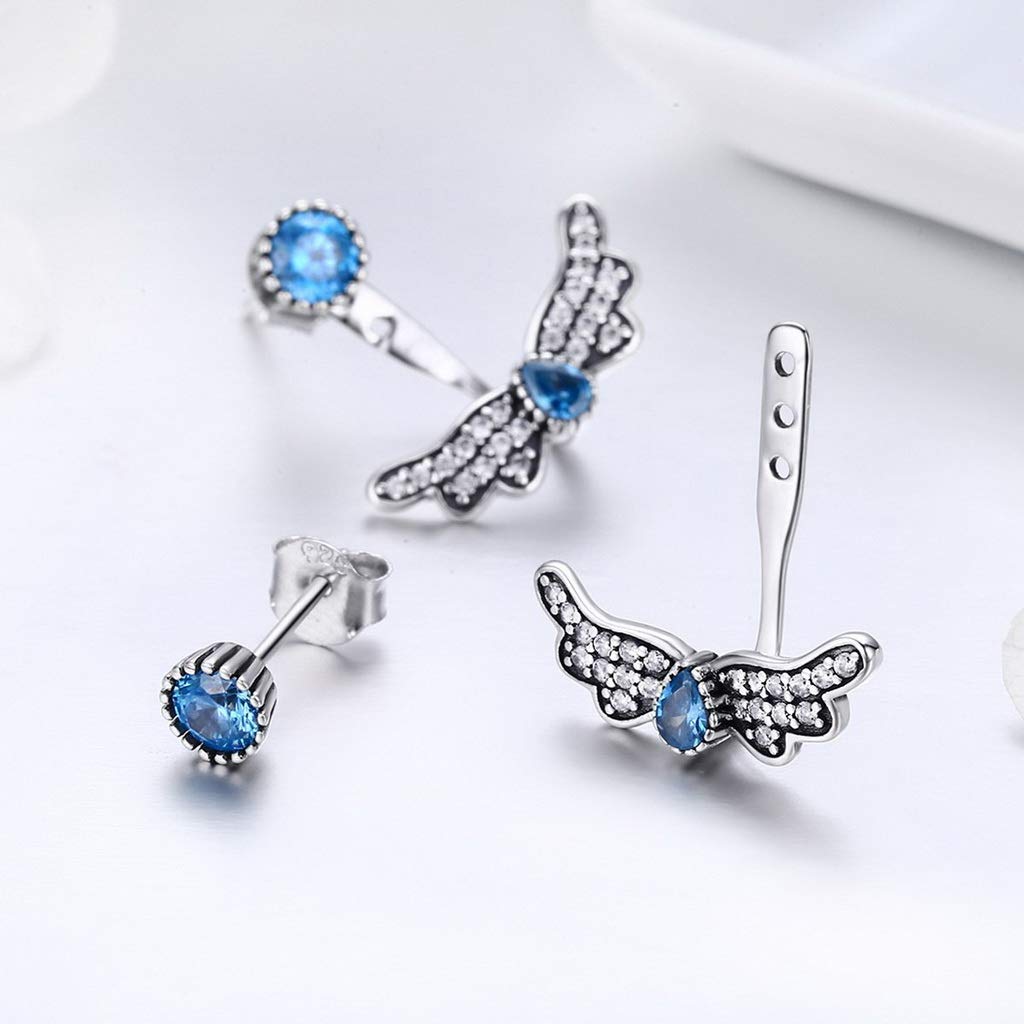 PAHALA 925 Sterling Silver Butterfly Blue Crystal Stud Earrings