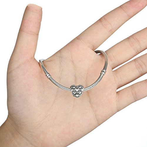 PAHALA 925 Strling Silver Love Heart with Crystals Charms Pendant Fit Bracelets Necklace