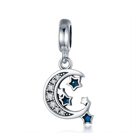 PAHALA 925 Strling Silver Sky Moon Star with Crystals Charms