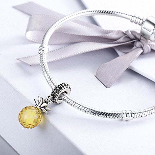 PAHALA 925 Strling Silver Pineapple with Yellow Crystal Pendant Charm Bead