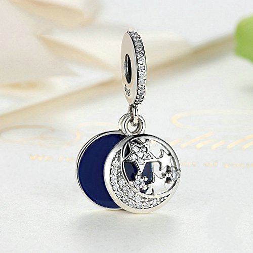 PAHALA 925 Strling Silver Blue Enamel with Star Charms Pendant Fit Bracelets Necklace