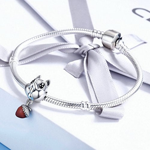 PAHALA 925 Sterling Silver Lovely Cute Squirrel with Hazelnut Charm Bead