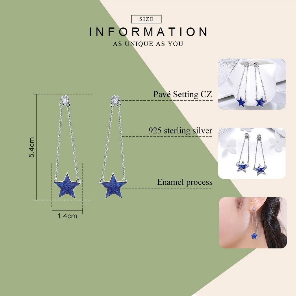 PAHALA 925 Sterling Silver Sparkling Star Chain Dangle Drop Earrings