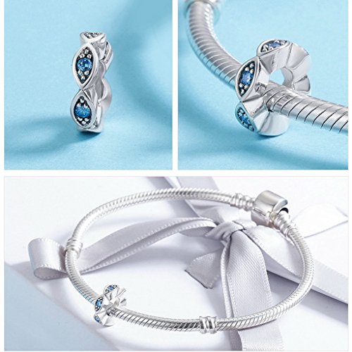 PAHALA 925 Sterling Silver Blue Eye Glittering Crystals Charm Bead