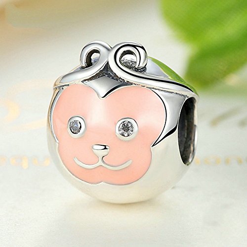 PAHALA 925 Strling Silver Monkey Face with Crystals Charms Pendant Fit Bracelets Necklace