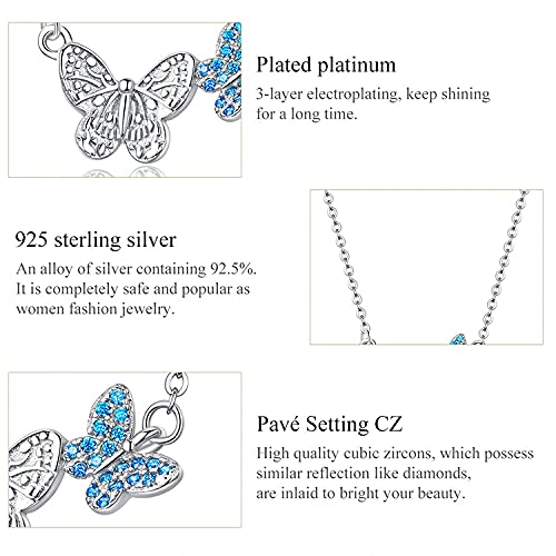 PAHALA 925 Sterling Silver Flying Butterfly Blue Crystals Pendant Wedding Necklace