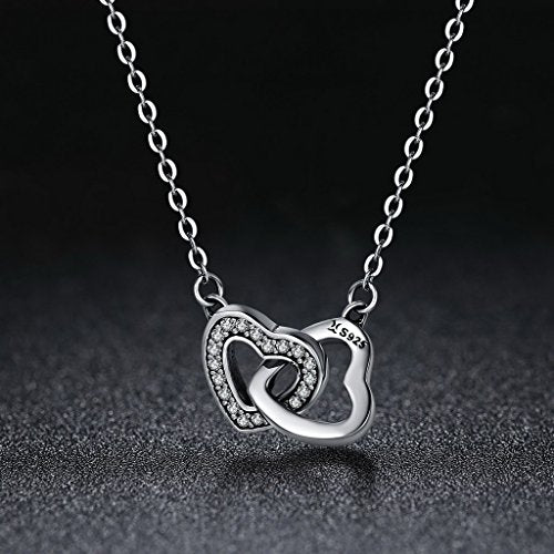 PAHALA 925 Sterling Silver Connected Heart with Crystals Clear CZ Pendant Necklace