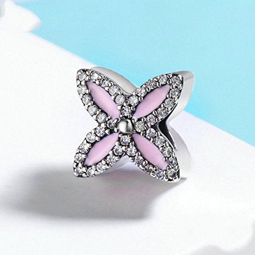 PAHALA 925 Sterling Silver Romantic Pink Lilac with Crystals Charm Bead