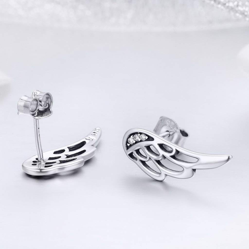 PAHALA 925 Sterling Silver Cute Feather Fairy Wings Crystal Stud Earrings