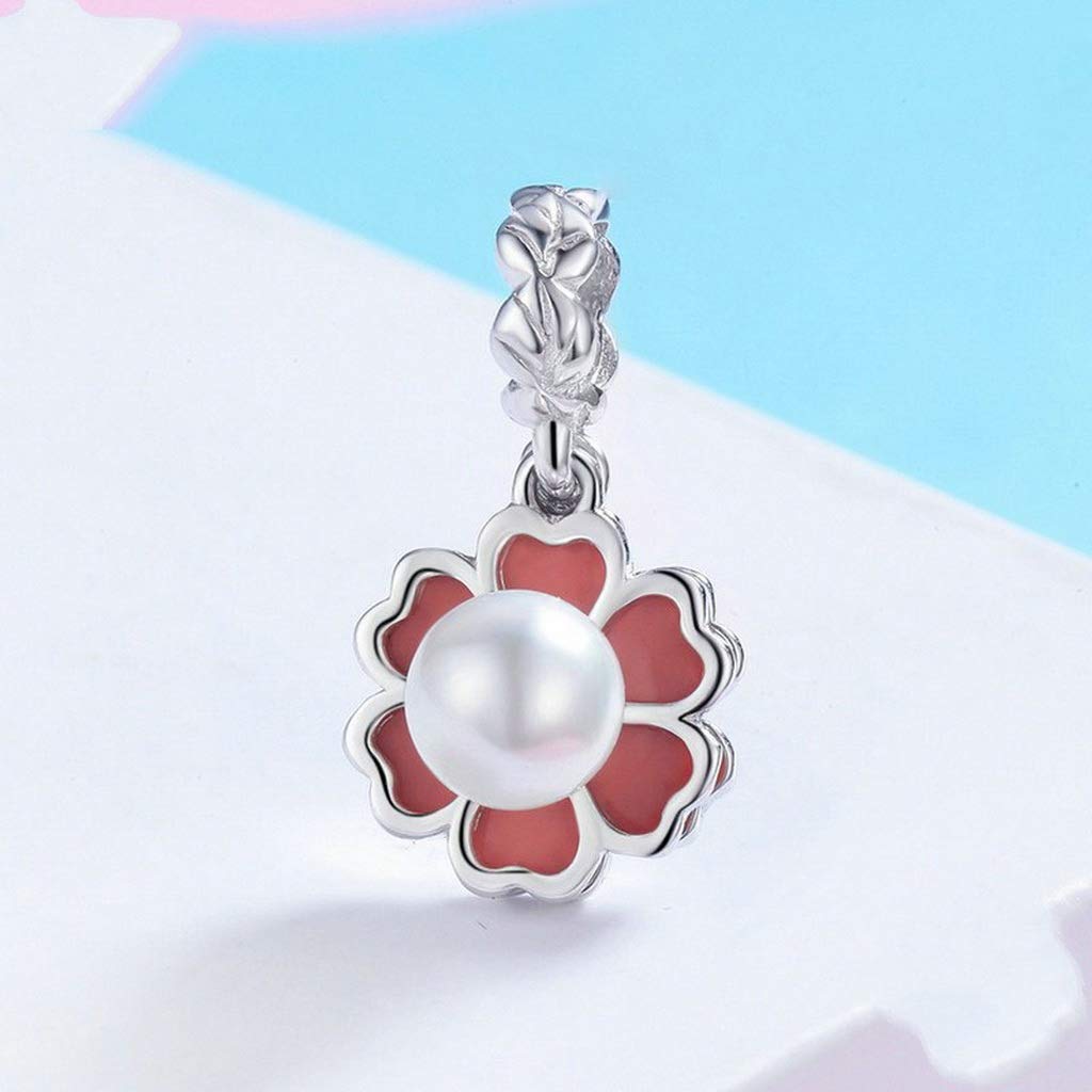 PAHALA 925 Strling Silver Enamel Freshwater Pearl Clover Pendant Charms Beads