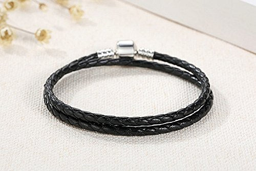 PAHALA 925 Sterling Silver Long 4 Colors Braided Leather Chain Snake Clasp