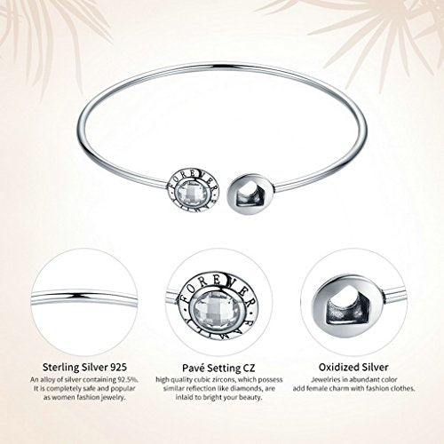 PAHALA 925 Sterling Silver Family Forever Clear CZ Cuff Bracelet Bangles