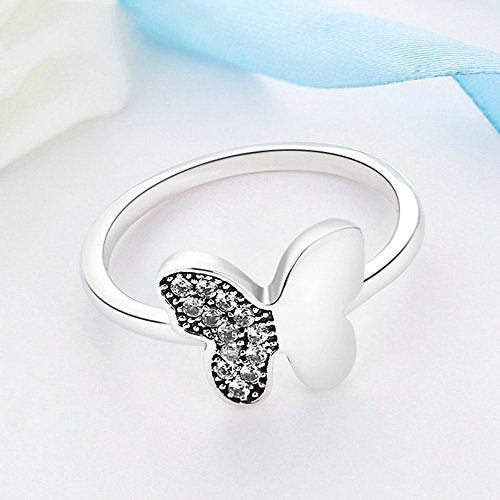 PAHALA 925 Sterling Silver Butterfly with Crystals Cubic Zirconia Vintage Wedding Engagement Band Ring