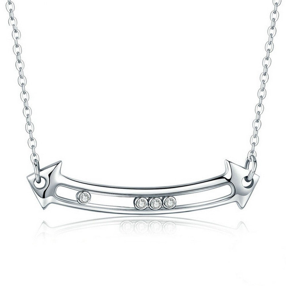PAHALA 925 Sterling Silver Love in Arrow with Crystals Clear CZ Pendant Necklace