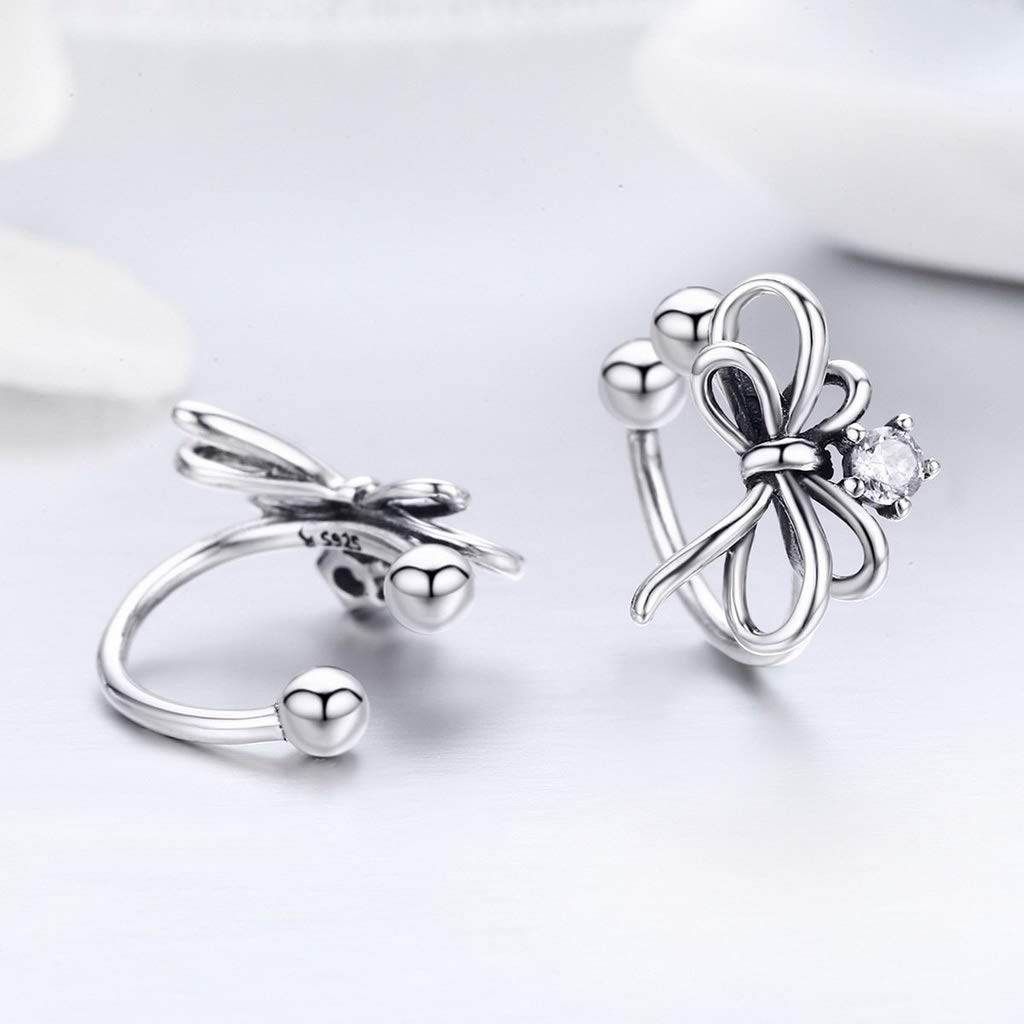 PAHALA 925 Sterling Silver Bowknot Dazzling Crystals Clip Earrings