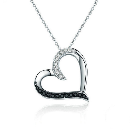 PAHALA 925 Sterling Silver Lovely Heart with Crystals Clear CZ Pendant Necklace