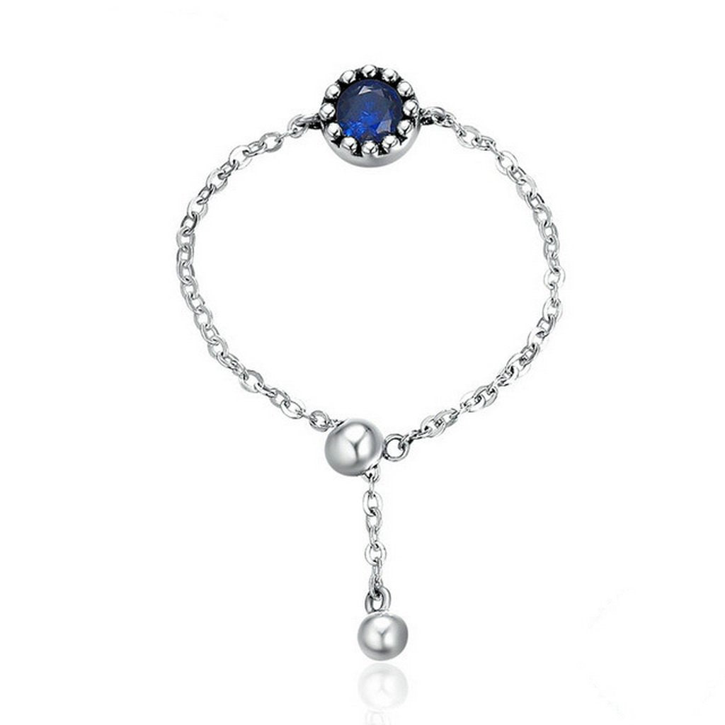 PAHALA 925 Strling Silver Luminous Blue Crystal Chain Weeding Party Band Ring