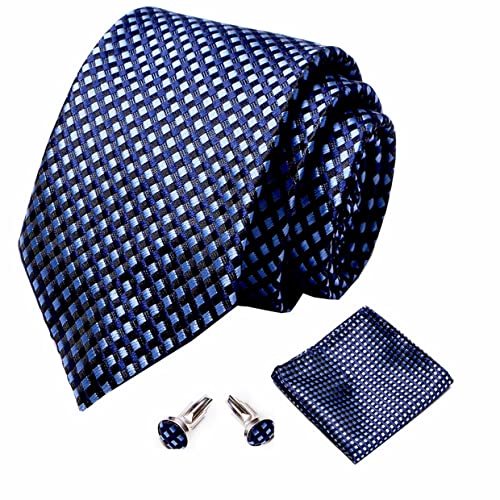 PAHALA Mens Silk Jacquard Woven Necktie Cufflinks Pocket Square Set Box