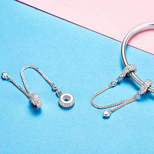 PAHALA 925 Strling Silver Love Heart Safety Chain with Pendant Charms Beads