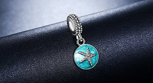 PAHALA 925 Strling Silver Starfish See with Green Blue Enamel Charms Fit Bracelets Necklace