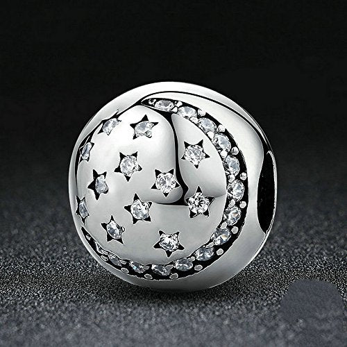 PAHALA 925 Sterling Silver Star Ball Night Clip Charms Pendant Fit Bracelets Necklace