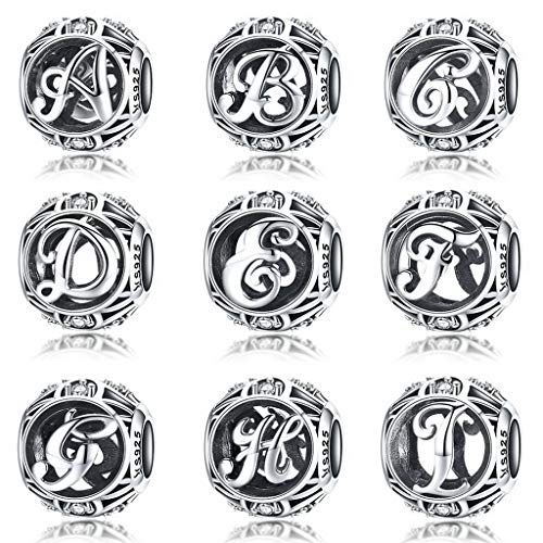 PAHALA 925 Sterling Silver 26 Letters with Crystals Charm Bead