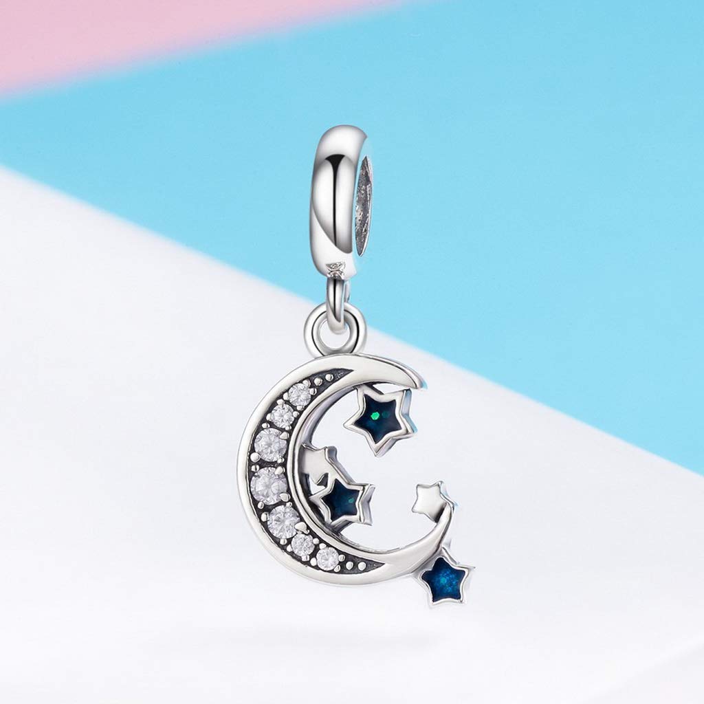 PAHALA 925 Strling Silver Sky Moon Star with Crystals Charms