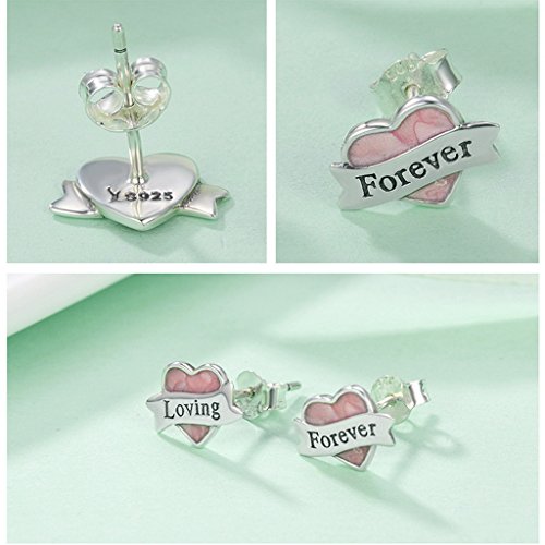 PAHALA 925 Sterling Silver Loving Forever Pink Enamel Party Wedding Stud Earrings