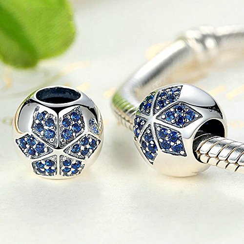 PAHALA 925 Strling Silver Blue Crystals Flower Charms Pendant Fit Bracelets Necklace