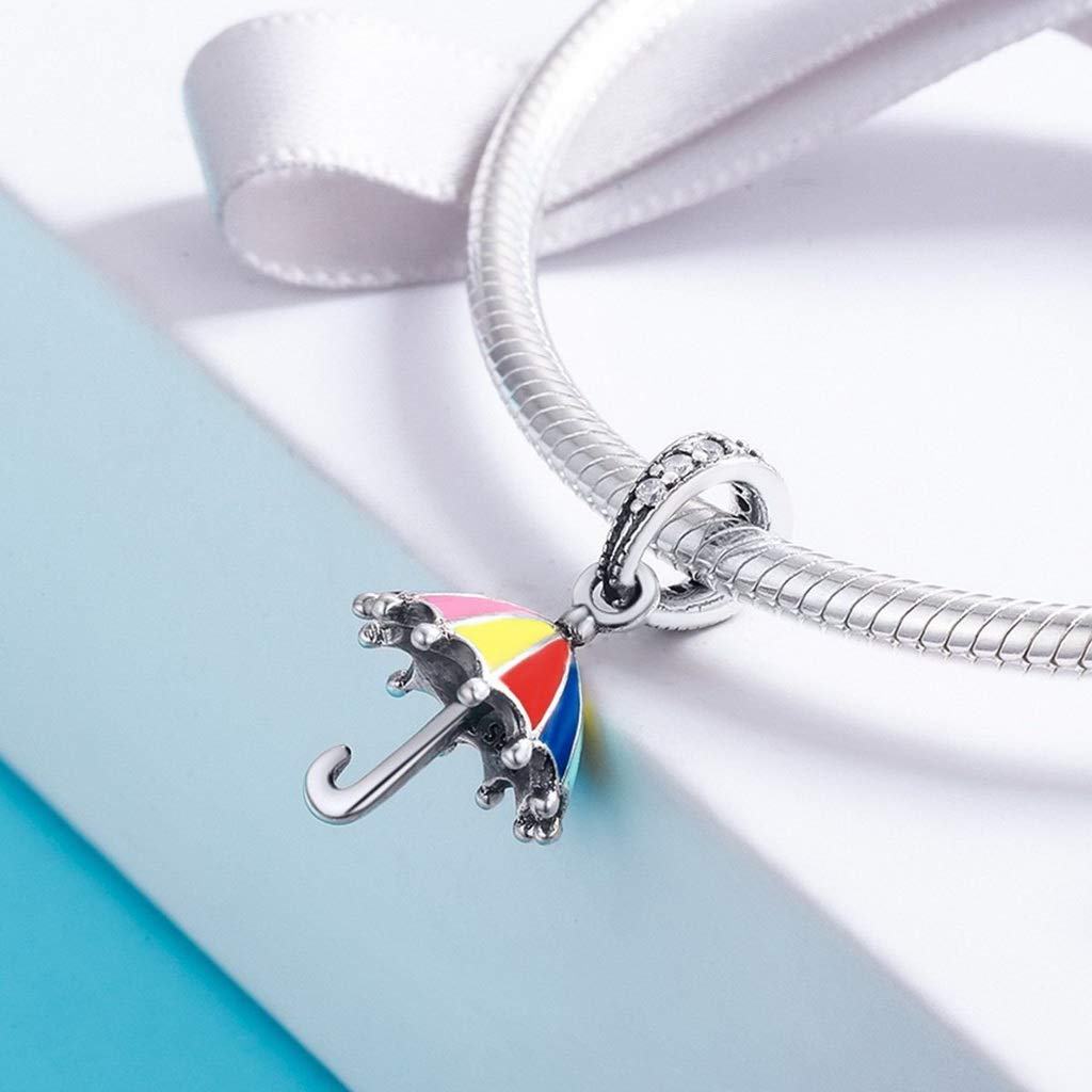 PAHALA 925 Strling Silver Color Enamel Umbrella Crystal Charms