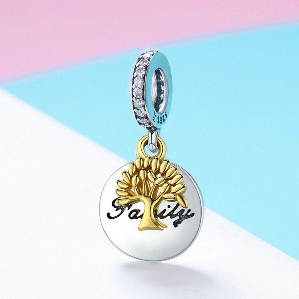PAHALA 925 Strling Silver Family Tree Gold Color Charm Bead