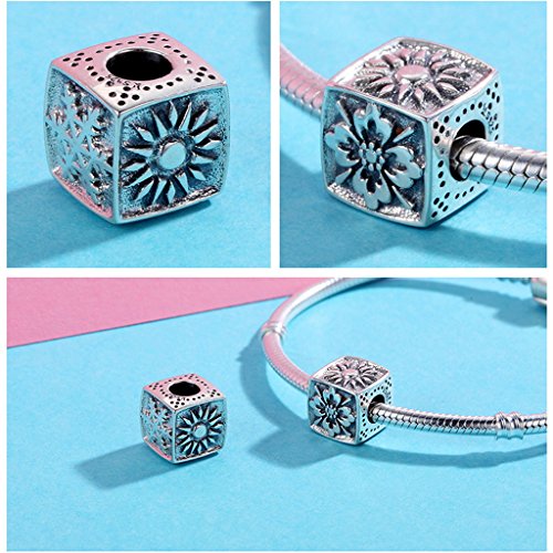PAHALA 925 Sterling Silver Snowflake Maple Leaves Charm Bead