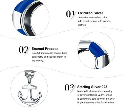 PAHALA 925 Strling Silver Ocean Lifeboy Navy Anchor Charms Fit Bracelets Necklace