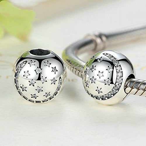 PAHALA 925 Sterling Silver Star Ball Night Clip Charms Pendant Fit Bracelets Necklace