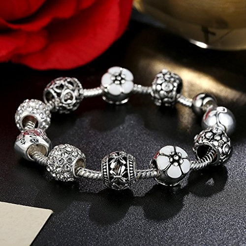 PAHALA 3 Colors Luxury Love Folwer Eurpoean Chain with Crystals Charm Bracelet Bangles